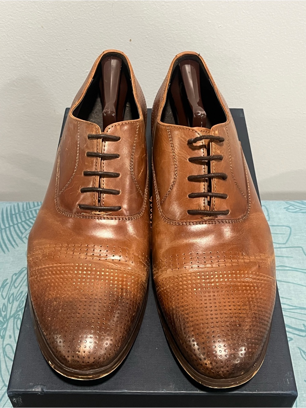 Kenneth Cole Tan Perforated Leather Oxford Shoes